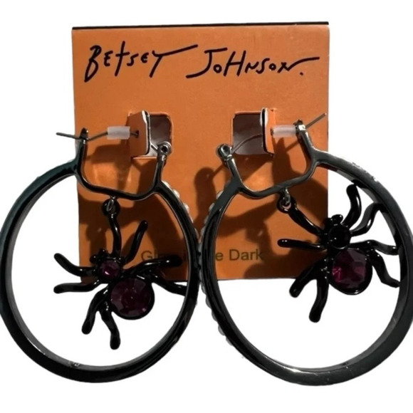 BETSEY JOHNSON Halloween Orbital Spiders Crystal-Studded Hoop Earrings NEW NWT - Picture 2 of 11